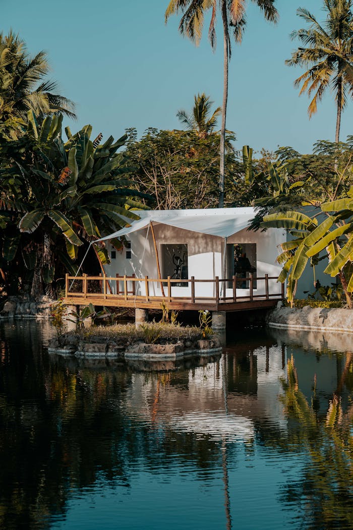 tranquil-lakeside-tent-with-tropical-palm-trees-30321753